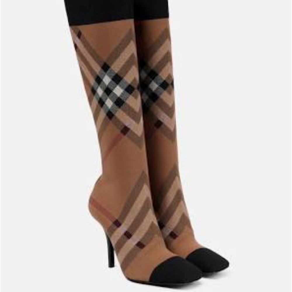 Burberry Brown Plaid Women's Knee-High Sock Boots